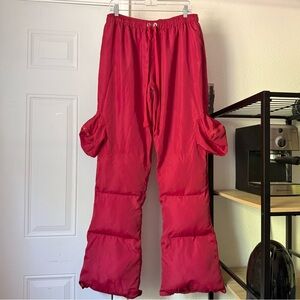 PARALLEL THE ART OF AGING red padded puffer quilted skin straight boot cut pants